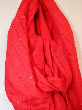 Red Sequin Scarf – Lightweight Sparkly Wrap – Sheer Glam Evening Accessory